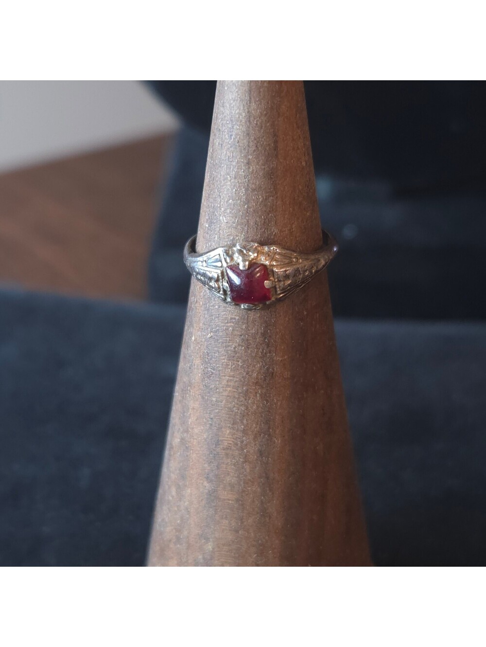 Antique Uncas Size 3.5 Baby Ring with Red Stone